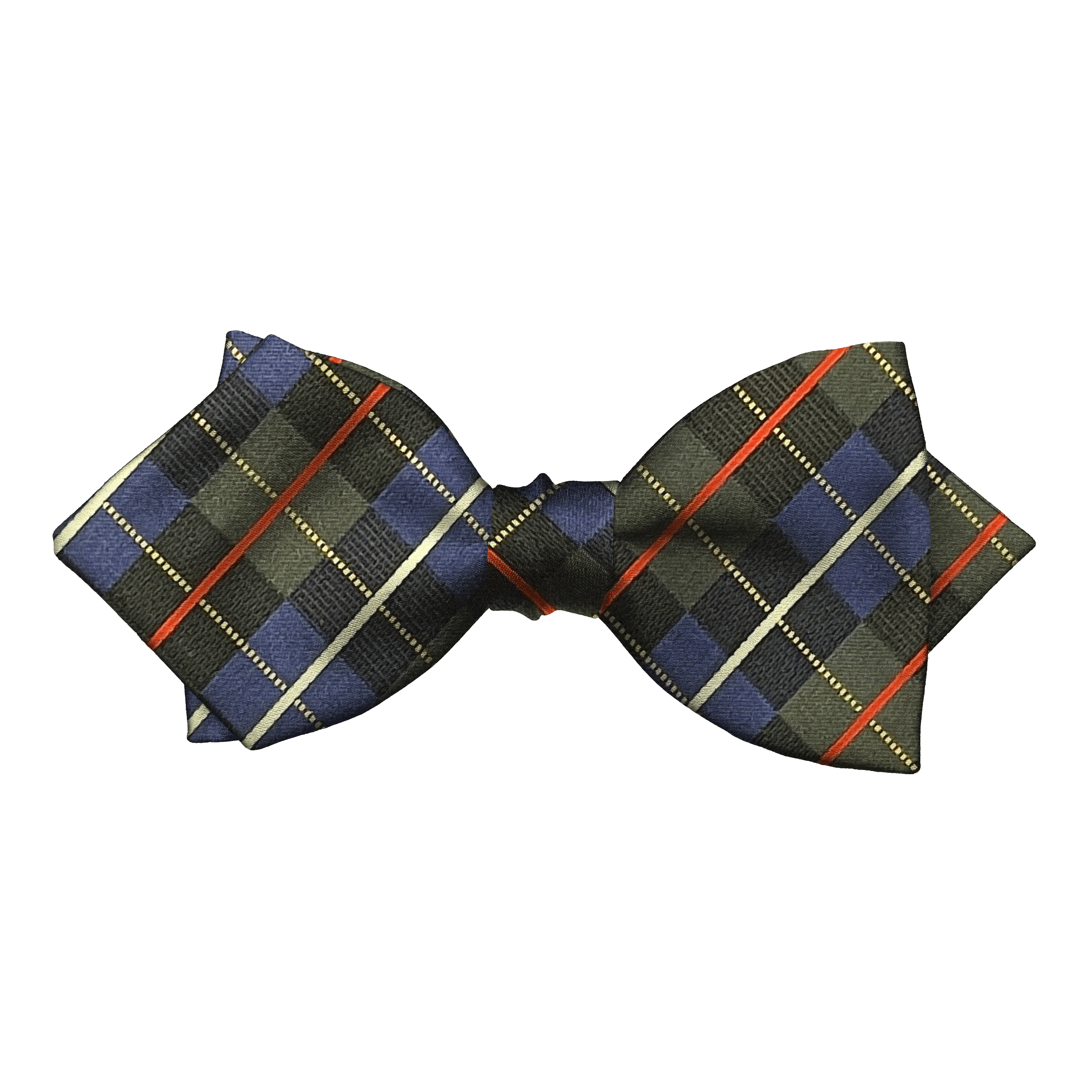 Schleife aus Seide, Form: spitz, Höhe: 60, Stoff: geometrisch gemustert in grau und königsblau (7287)