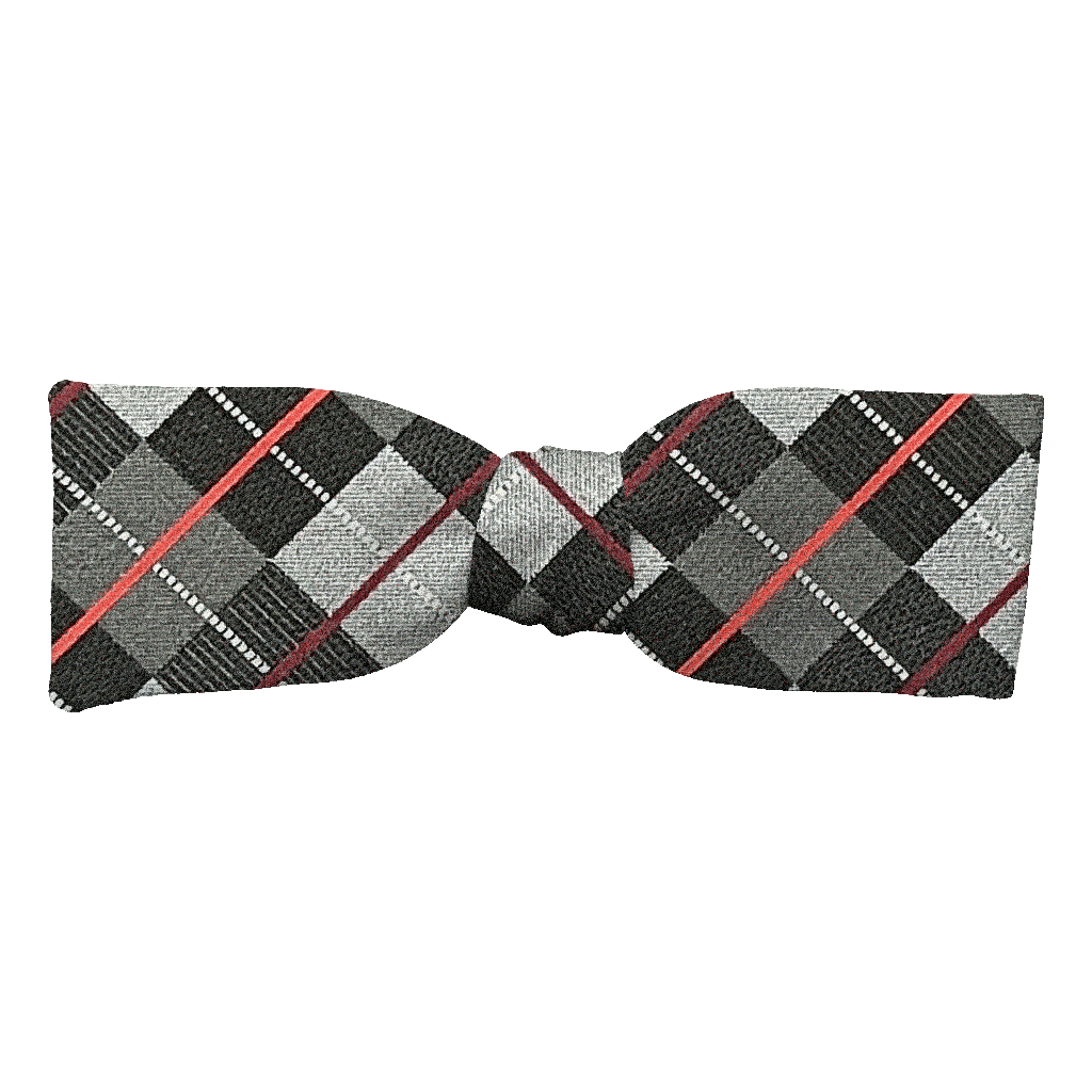 [BT-S-35-E-70-7290] Schleife aus Seide, Form: gerade, Höhe: 35, Stoff: geometrisch gemustert in grau und schwarz (7290) (EASY: vorgebunden mit verstellbarer Größe)