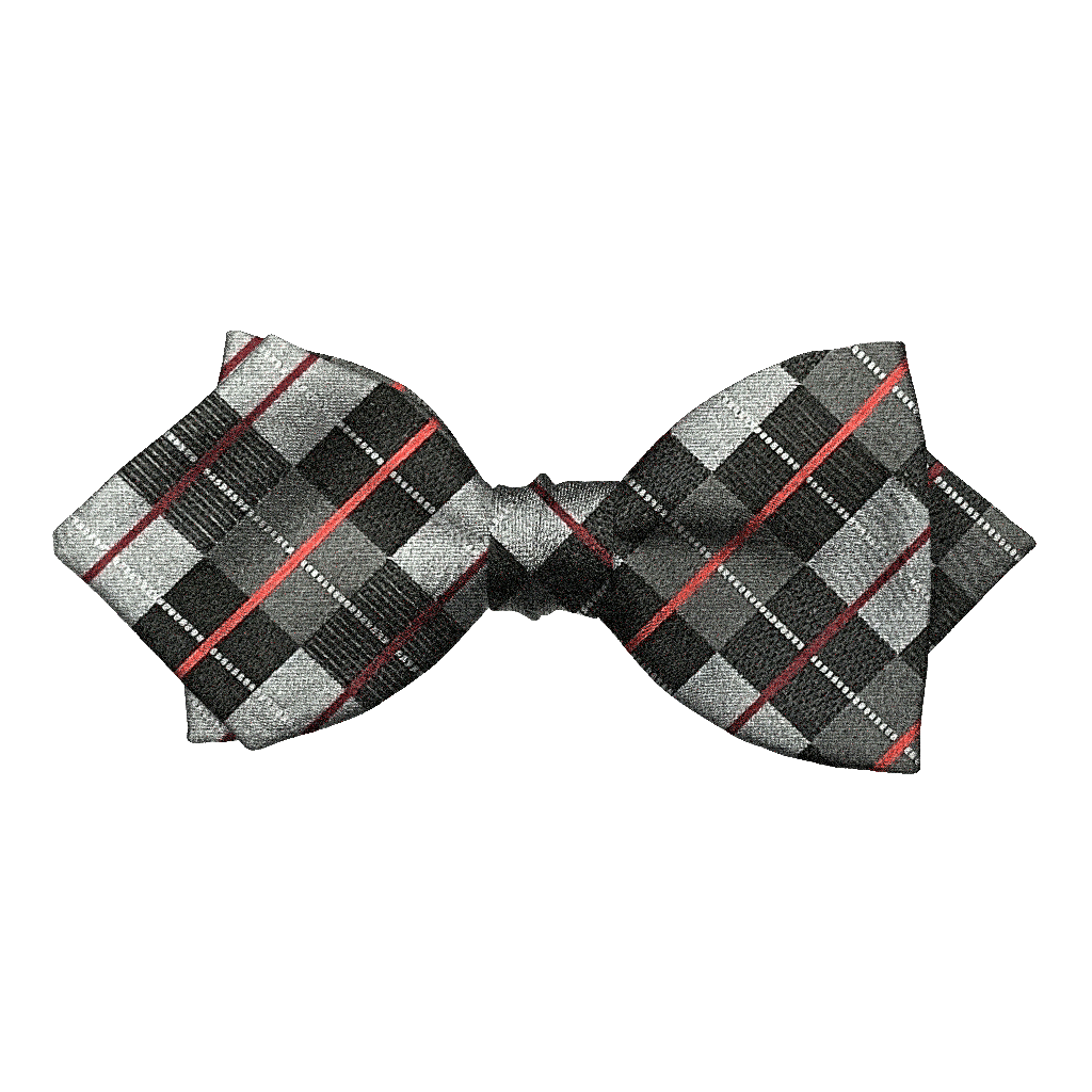 [BT-P-60-E-70-7290] Schleife aus Seide, Form: spitz, Höhe: 60, Stoff: geometrisch gemustert in grau und schwarz (7290) (EASY: vorgebunden mit verstellbarer Größe)