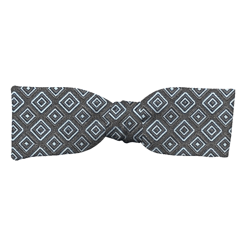 [BT-S-35-E-70-7371] Schleife aus Seide, Form: gerade, Höhe: 35, Stoff: geometrisch gemustert in königsblau und schwarz auf dunkelblau (7371) (EASY: vorgebunden mit verstellbarer Größe)
