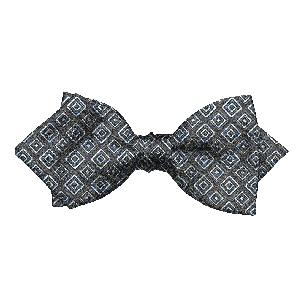[BT-P-60-E-70-7371] Schleife aus Seide, Form: spitz, Höhe: 60, Stoff: geometrisch gemustert in königsblau und schwarz auf dunkelblau (7371) (EASY: vorgebunden mit verstellbarer Größe)