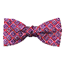 Schleife aus Seide, Form: gerade, Höhe: 50, Stoff: geometrisch gemustert schwarz und blau auf rot (7372)