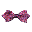 Schleife aus Seide, Form: spitz, Höhe: 60, Stoff: geometrisch gemustert schwarz und blau auf rot (7372)
