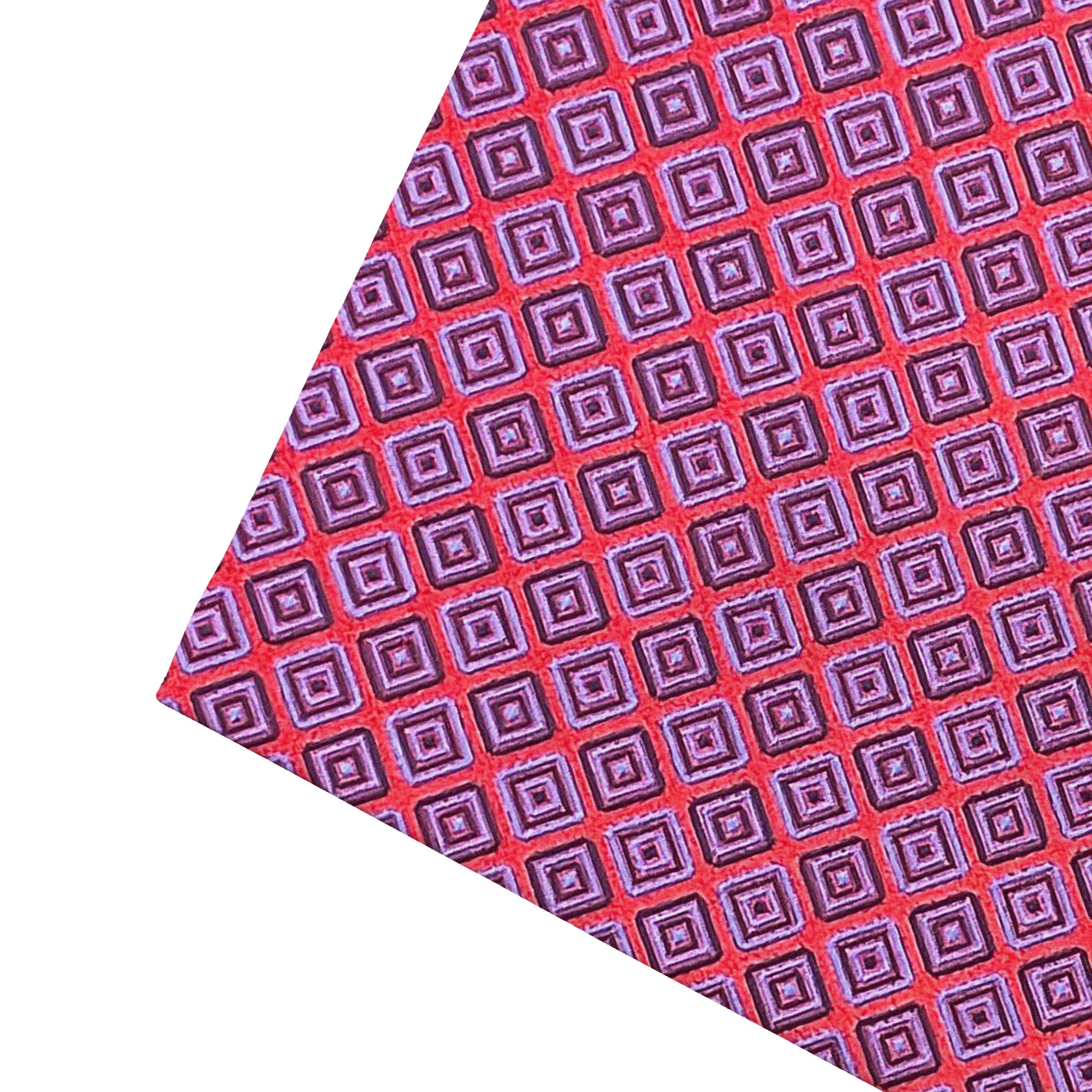 [PS-S300-70-7372] Ziertuch aus Seide, 30 x 30 cm, Stoff: geometrisch gemustert schwarz und blau auf rot (7372)