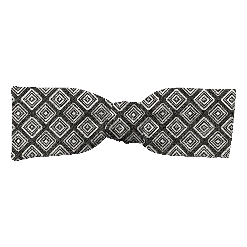 [BT-S-35-E-70-7373] Schleife aus Seide, Form: gerade, Höhe: 35, Stoff: geometrisch gemustert in Graustufen auf schwarz (7373) (EASY: vorgebunden mit verstellbarer Größe)