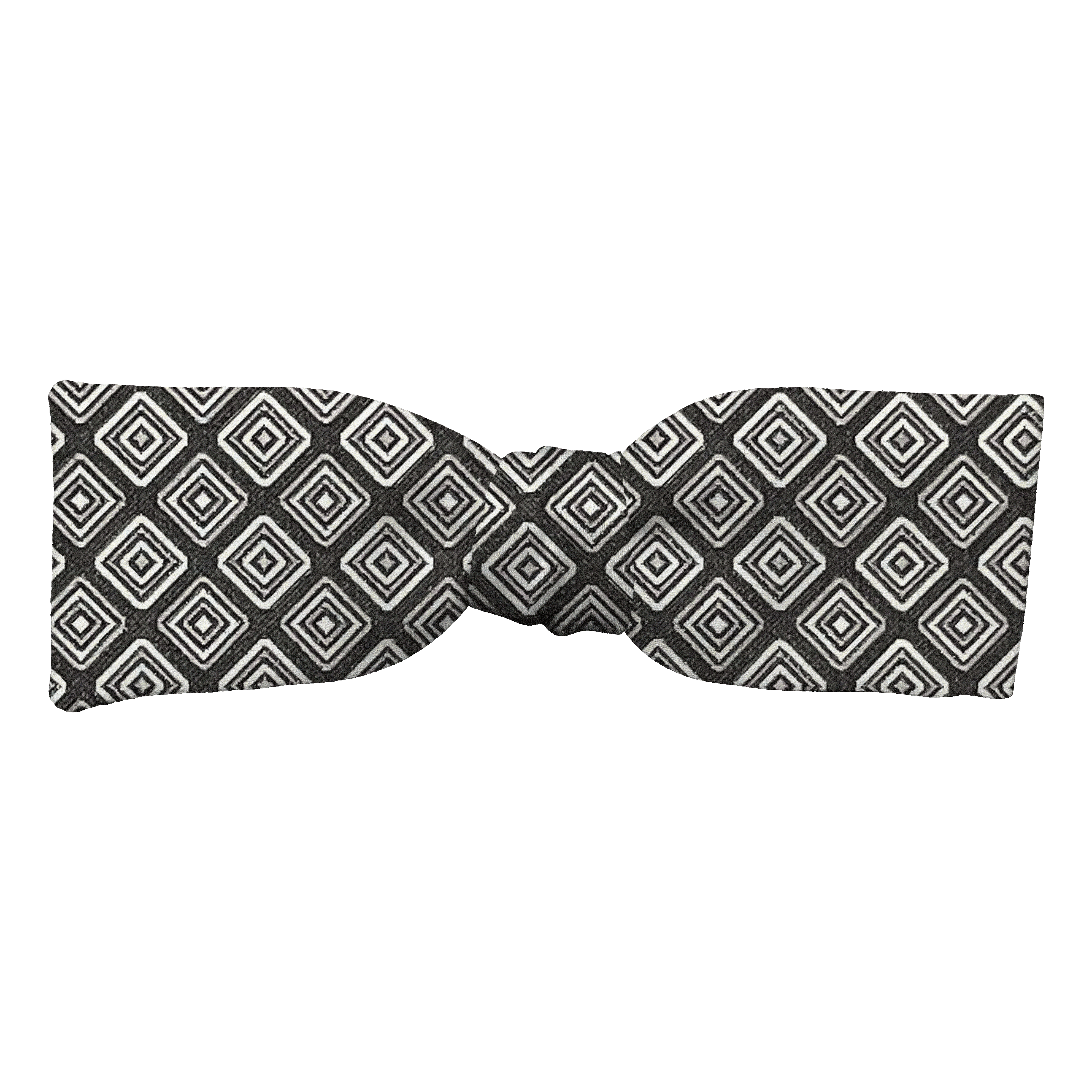 Schleife aus Seide, Form: gerade, Höhe: 35, Stoff: geometrisch gemustert in Graustufen auf schwarz (7373)