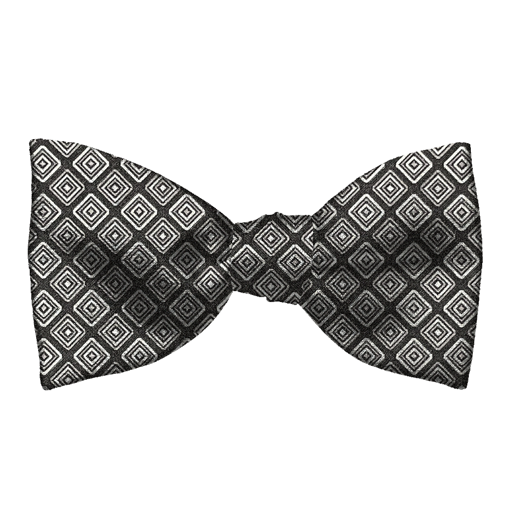 [BT-S-65-E-70-7373] Schleife aus Seide, Form: gerade, Höhe: 65, Stoff: geometrisch gemustert in Graustufen auf schwarz (7373) (EASY: vorgebunden mit verstellbarer Größe)