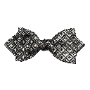 Schleife aus Seide, Form: spitz, Höhe: 60, Stoff: geometrisch gemustert in Graustufen auf schwarz (7373)