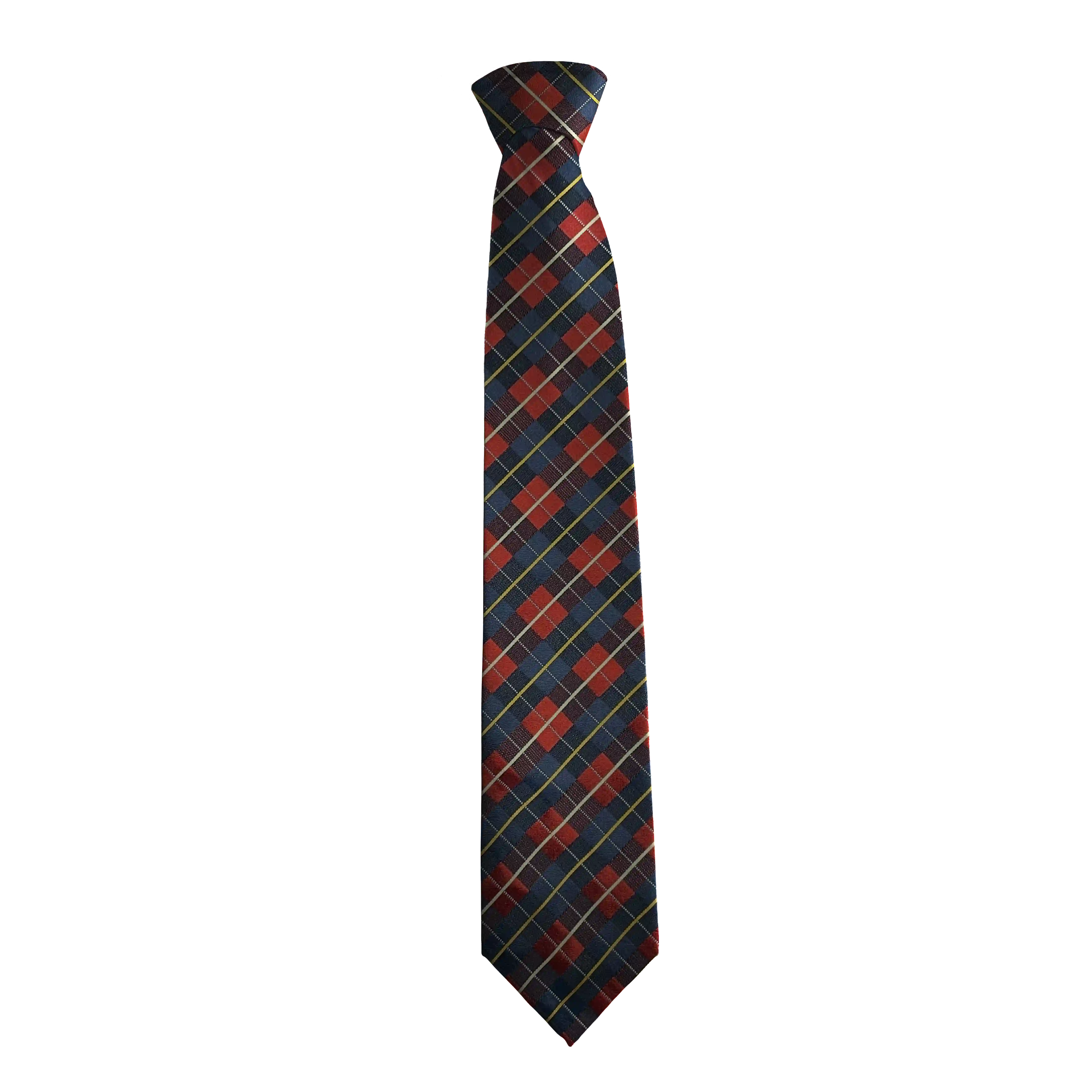 [T-85-M-70-7289] Krawatte aus Seide, Breite: 85 mm, Stoff: geometrisch gemustert in dunkelblau und rot (7289) (Standardlänge (150 cm))